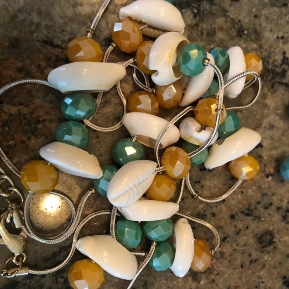 LONG shell and bead necklace and earrings set